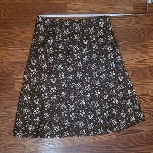 Eddie Bauer White and Brown Floral Midi Skirt